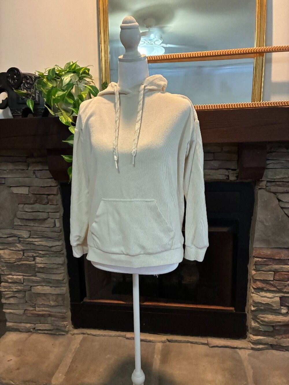 Marc New York White Ribbed Hoodie